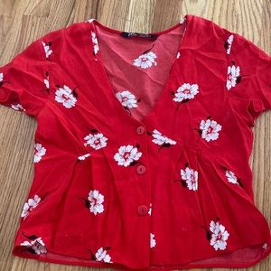 Zara Red Flower Blouse